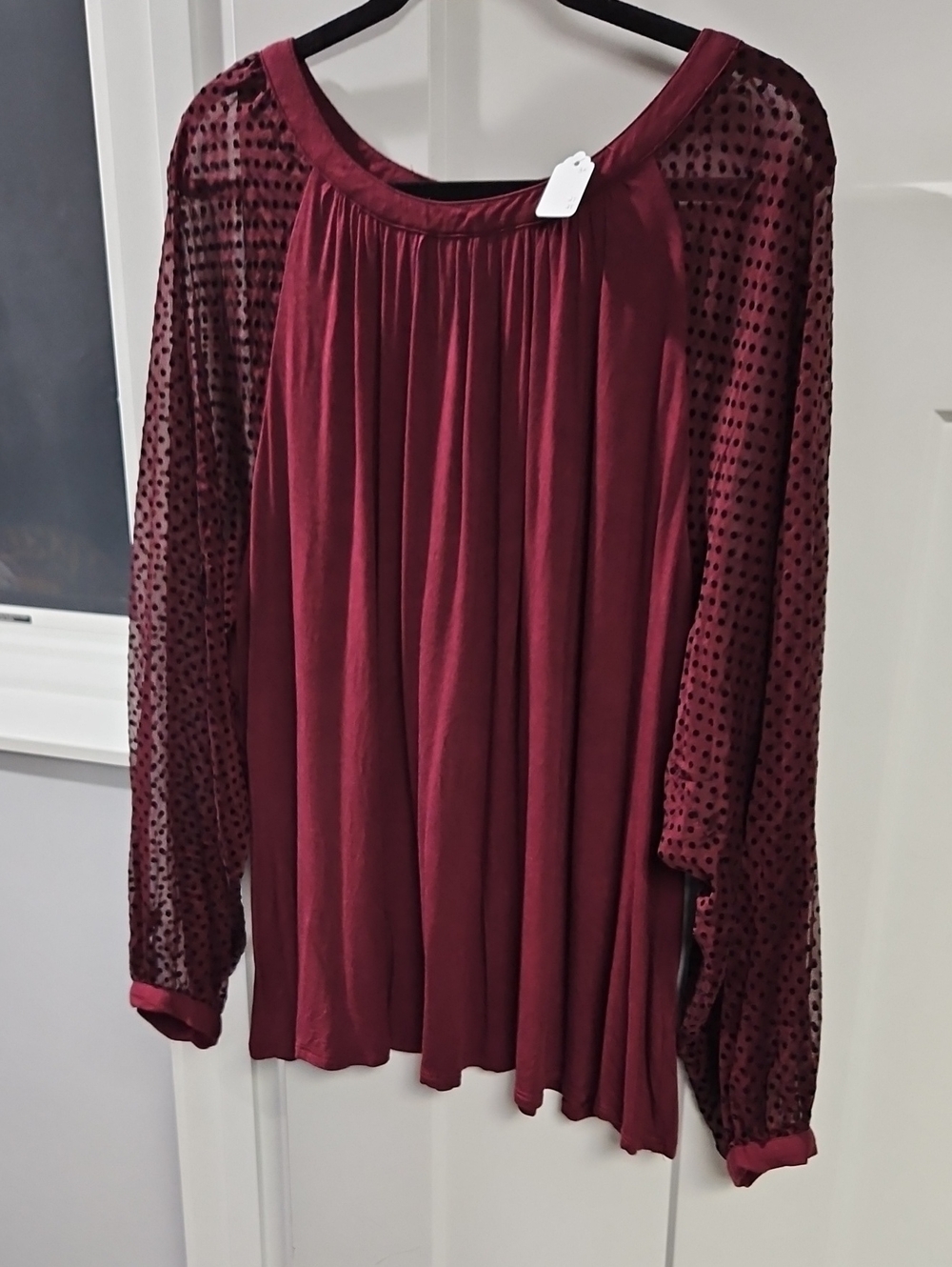 Zac & Rachel Burgundy Sheer Dot Sleeve Tunic Top